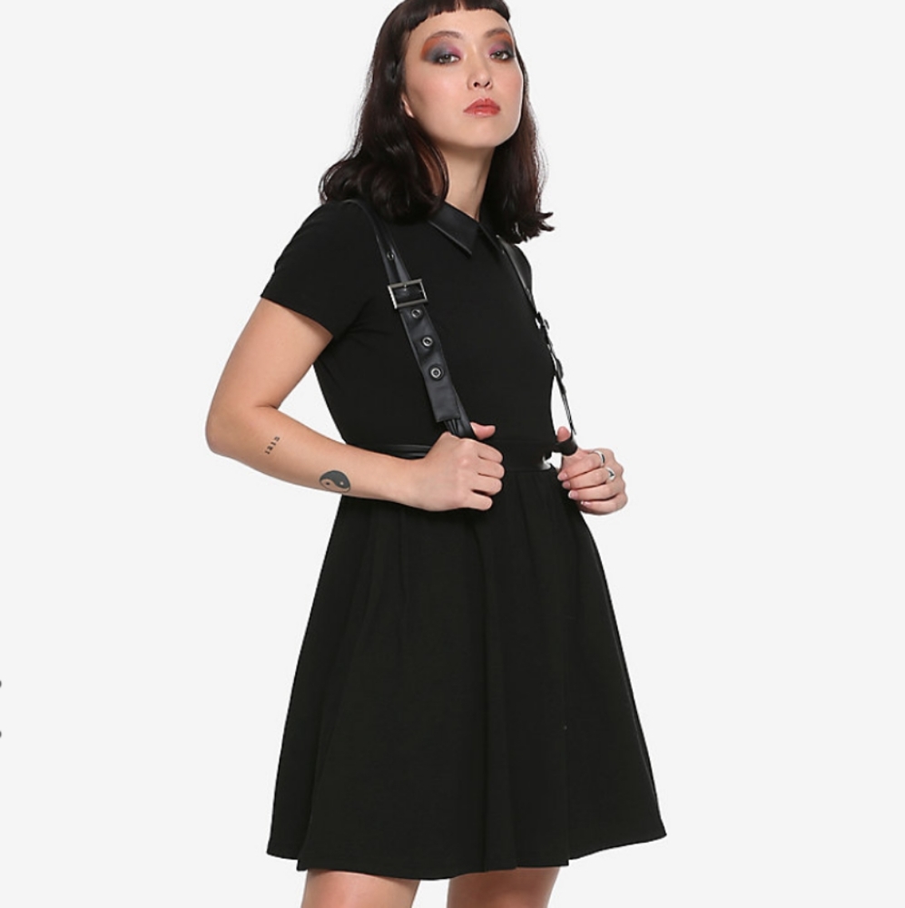 Black Faux Leather Harness Dress